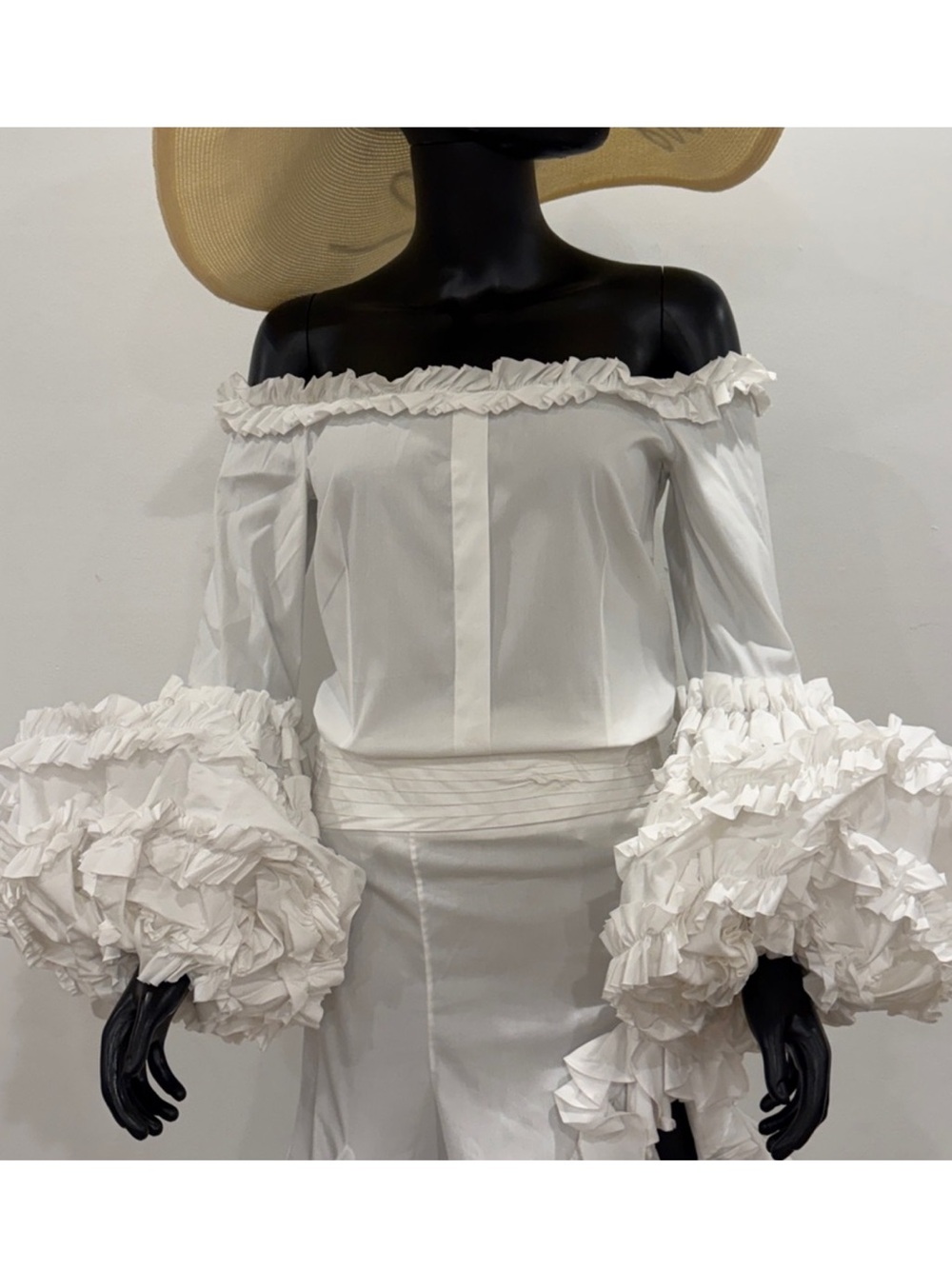 Caroline Constas White Off-Shoulder Ruffle Sleeve Blouse Bergdorf Goodman Size M
